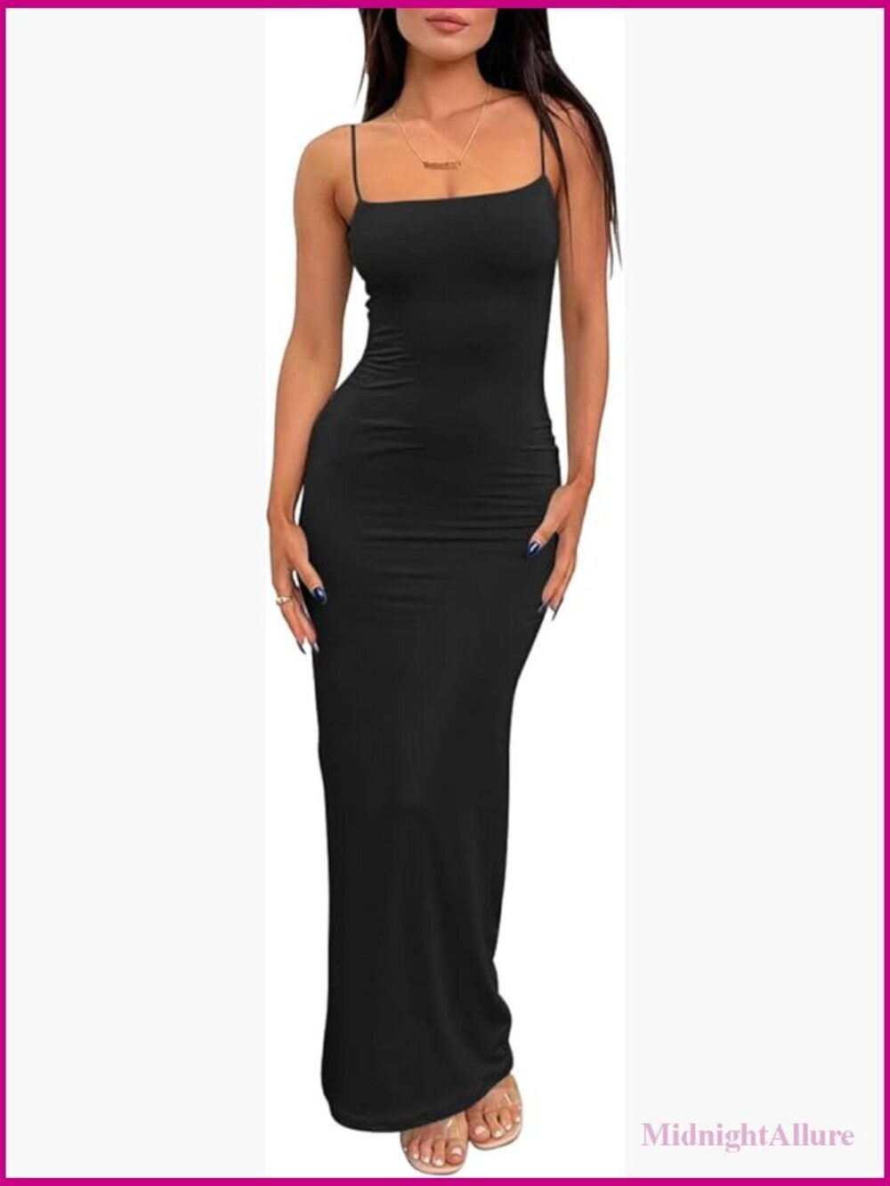 Spaghetti Strap Bodycon Maxi Dress Double Lined Buttery Soft Stretchy
